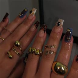 24Pcs Brown Long Coffin False Nails Glitter Ballet Wearable with French Design Fake nails Full Press on Nail Ins Nail Tips Art