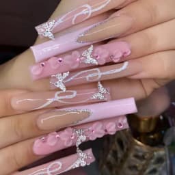 24Pcs Brown Long Coffin False Nails Glitter Ballet Wearable with French Design Fake nails Full Press on Nail Ins Nail Tips Art