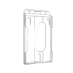 1pc Double Badge Holder Vertical 2 Card Badge Holder With Thumb Slots Hard Transparent Case Protector With Retractable Badge