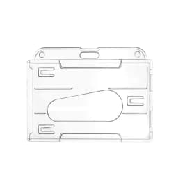 1pc Double Badge Holder Vertical 2 Card Badge Holder With Thumb Slots Hard Transparent Case Protector With Retractable Badge