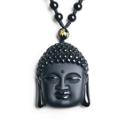 Obsidian Buddha Head Lucky Amulet Pendant Tathagata Buddha Blessing Necklace Religious Buddhist Jewelry Men and Women Gifts