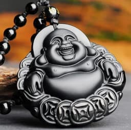 Obsidian Buddha Head Lucky Amulet Pendant Tathagata Buddha Blessing Necklace Religious Buddhist Jewelry Men and Women Gifts