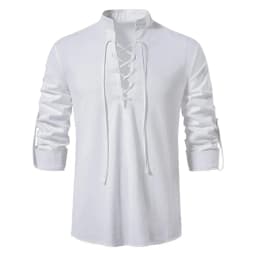 King Billion Men's Shirts Casual Men Cotton Linen Long Sleeve T-shirt Spring Autumn Vintage Shirt US Size Drawstring Neck