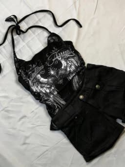 Sexy Hottie Y2k Aesthetic Rose Print Halter Vest Women Vintage Slim Fit Camis Outerwear Crop Top Harajuku Hotsweet Short Tanks