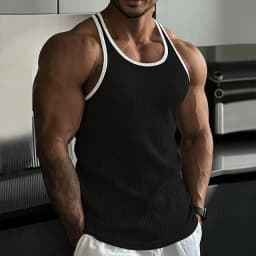 2026 New Men's Rib Knit Tank Tops Elastic Slim Fit Fitness Gym Vest Sleeveless Muscle Shirts for Running Training