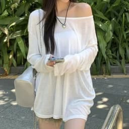 Summer T-shirt Women Beach Thin See Through Oversize Tees Korean Chic White Top High Street Casual Long Sleeve Shirts