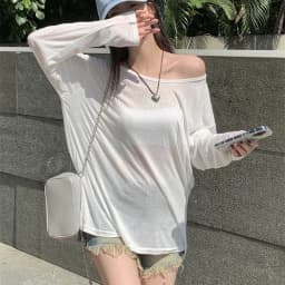 Summer T-shirt Women Beach Thin See Through Oversize Tees Korean Chic White Top High Street Casual Long Sleeve Shirts