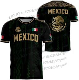 2026 Mexico National Flag Print Men's Women's Short Sleeve T-shirt 3D Print Tees Outdoor Football Jersey Sports Casual Tops