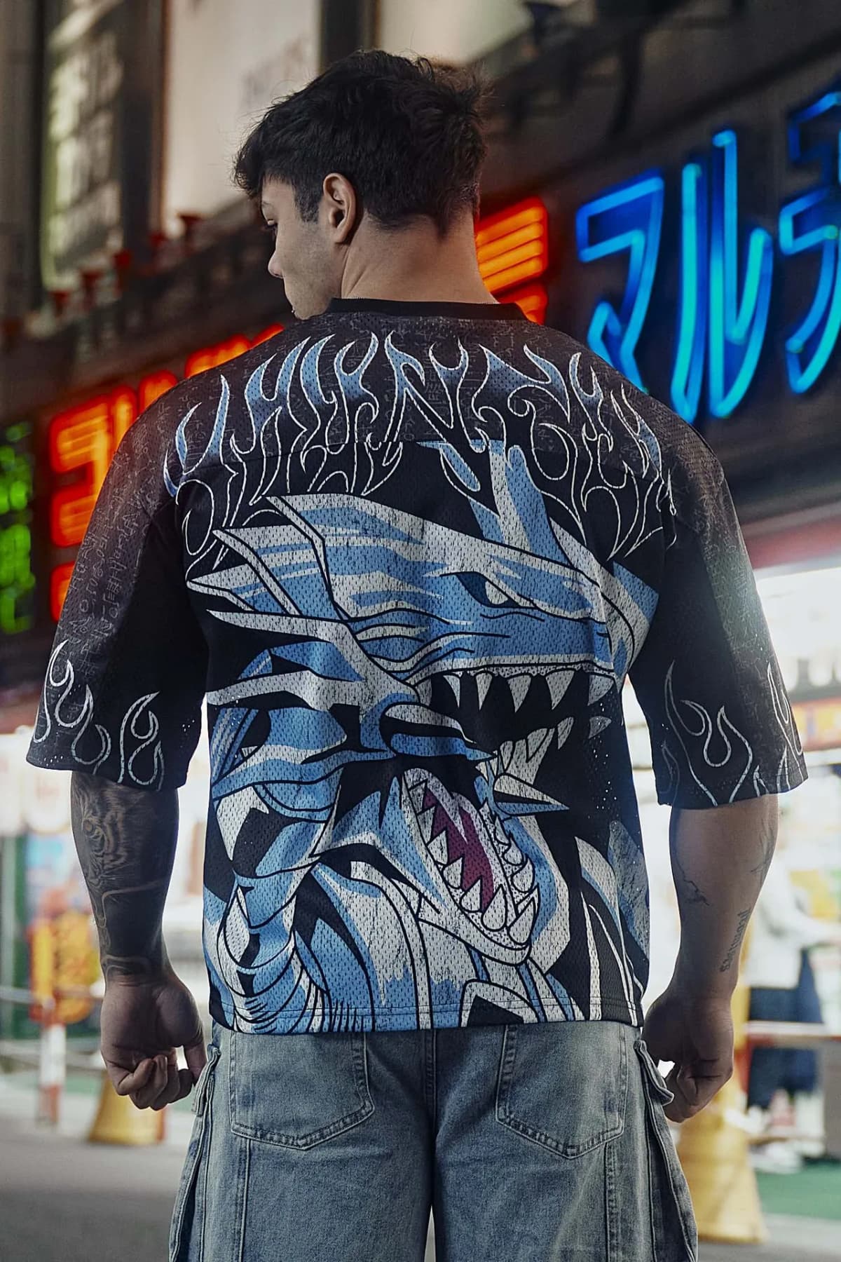 YA Trendy Brand oversized t-shirt Street leisure quick drying Breathable Large Mesh shirt animation graphic tee Short Sleeve to