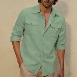 2026 New Men's Long Sleeve Casual Shirt Double Chest Pocket Button Up Soft Loose Linen Comfy Daily Work Street Outdoor Wear Tops