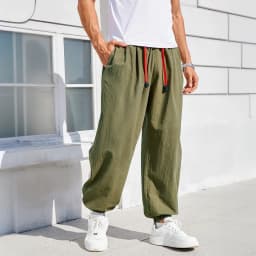 Men's Harem Pants Loose Fit Chinese Style Cotton Linen Solid Color Cozy Sweatpants Joggers High Quality Male Casual Trousers