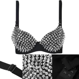 Sexy Rivets Punk Lingerie Underwear,Fashion Metallic Flash Rivet Bra with Wire Free for Women,Nightclub Party Bar Hot Bras