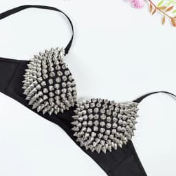 Sexy Rivets Punk Lingerie Underwear,Fashion Metallic Flash Rivet Bra with Wire Free for Women,Nightclub Party Bar Hot Bras