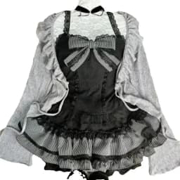 Sweet Lolita Early Autumn Three Piece Set Lace up Ruffles Cardigan Sexy Slim Fit Strapless Vest Tops High Waist Ruched Skirts