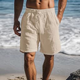 Men Cotton Linen Shorts Summer Lightweight Breathable Casual Beach Style Shorts Basic Solid Color Sweatpants Elastic Waist