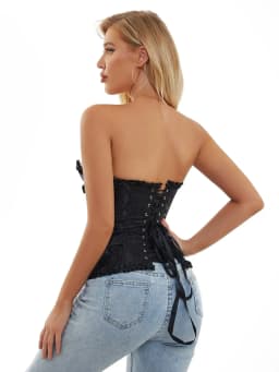 Women Corset Top Jacquard Overbust Bustier Victorian Sexy Lace up Floral Lingerie Korset Vintage Gothic Basques Costume