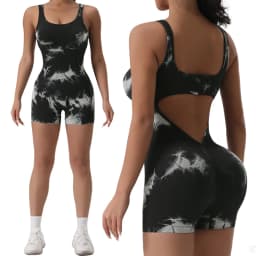 1PCS Backless Yoga Suit U Neck Sleeveless Sports Jumpsuit Solid Colour Threaded Stretch Women Bodysuit Without Bust Pads