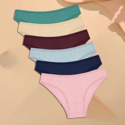 FINETOO 6PCS/SET Women's Cotton Panties Sexy Soft Striped Underpants Solid Color Briefs Female Comfortable Stretch Lingerie M-XL