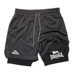 Print 2in1 Running Shorts for Men Gym Workout Compression Shorts with Phone Pocket Towel Loop Summer Sport Athletic Activewear