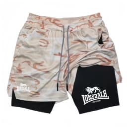 Print 2in1 Running Shorts for Men Gym Workout Compression Shorts with Phone Pocket Towel Loop Summer Sport Athletic Activewear