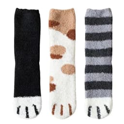 3 Pairs Womens Cats Paw Stripe 3D Socks Thick Girls Cartoon Animal Fingers Sock Hosiery Toe Zebra/Tiger/Cat Foot Sox