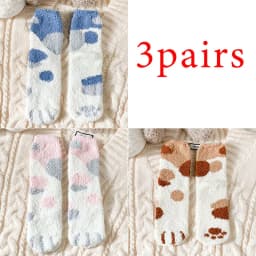 3 Pairs Womens Cats Paw Stripe 3D Socks Thick Girls Cartoon Animal Fingers Sock Hosiery Toe Zebra/Tiger/Cat Foot Sox