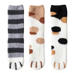 3 Pairs Womens Cats Paw Stripe 3D Socks Thick Girls Cartoon Animal Fingers Sock Hosiery Toe Zebra/Tiger/Cat Foot Sox