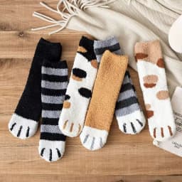 3 Pairs Womens Cats Paw Stripe 3D Socks Thick Girls Cartoon Animal Fingers Sock Hosiery Toe Zebra/Tiger/Cat Foot Sox