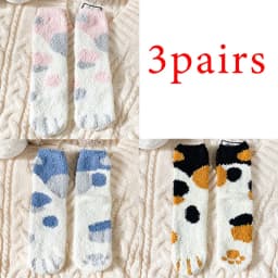 3 Pairs Womens Cats Paw Stripe 3D Socks Thick Girls Cartoon Animal Fingers Sock Hosiery Toe Zebra/Tiger/Cat Foot Sox