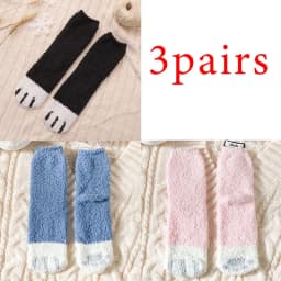 3 Pairs Womens Cats Paw Stripe 3D Socks Thick Girls Cartoon Animal Fingers Sock Hosiery Toe Zebra/Tiger/Cat Foot Sox