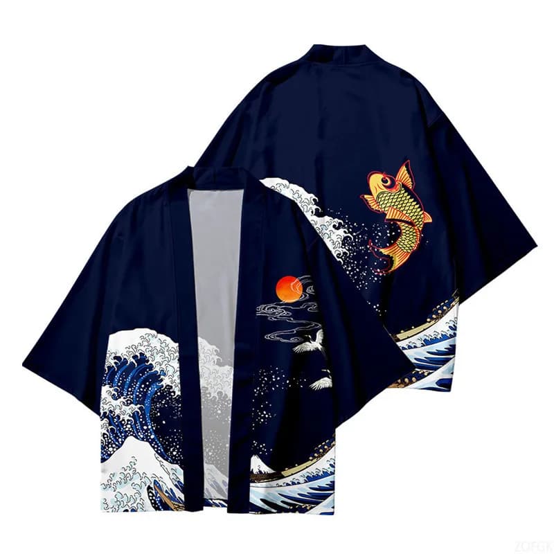 Kimono, Japanese Traditional Clothing, Boys and Girls, Wave Carpet Printed Cardigans, Children's Beach Clothes, Cloaks