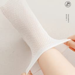 5 Pairs of White Girls' Mid-Calf Socks With Simple Lines Casual Cotton Mesh Breathable Children's Socks