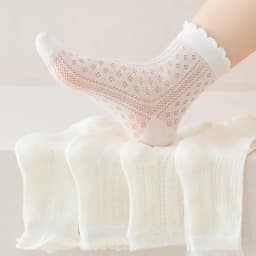 5 Pairs of White Girls' Mid-Calf Socks With Simple Lines Casual Cotton Mesh Breathable Children's Socks