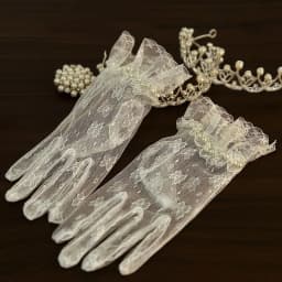 Bridal Dress Gloves Vintage Lace White Mesh Bow Knot Pearl Wedding Dress License Photo Gloves