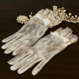 Bridal Dress Gloves Vintage Lace White Mesh Bow Knot Pearl Wedding Dress License Photo Gloves