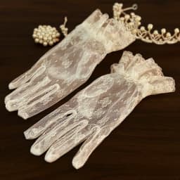 Bridal Dress Gloves Vintage Lace White Mesh Bow Knot Pearl Wedding Dress License Photo Gloves