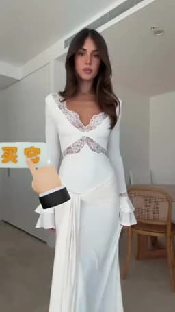 Women Elegant Long Sleeve Deep V-Neck Maxi Dress White Slim Fit Ruched Lace Patchwork High Waist Party Wedding Sexy Evening Gown