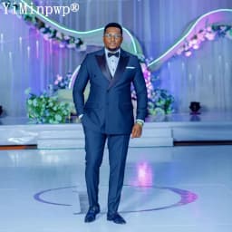 Navy Blue Men Suits 2 Pieces with Peaked Lapel Double Breasted Groom Wedding Suit for Man Office Blazer Jacket+Pants Customized
