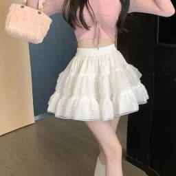 New In Clothes Sweet Korean Casual Summer Trend White Lace Cake Mini Skirt Ballet Syle High Waisted Mesh Canopy Short Dress