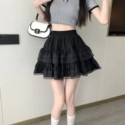 New In Clothes Sweet Korean Casual Summer Trend White Lace Cake Mini Skirt Ballet Syle High Waisted Mesh Canopy Short Dress
