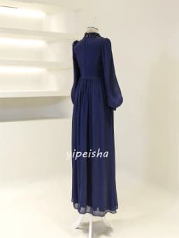 Customized High Quality Fashion Chiffon Beading Ruched Straight High Collar Long Dresses Bespoke Occasion Dresses Exquisite