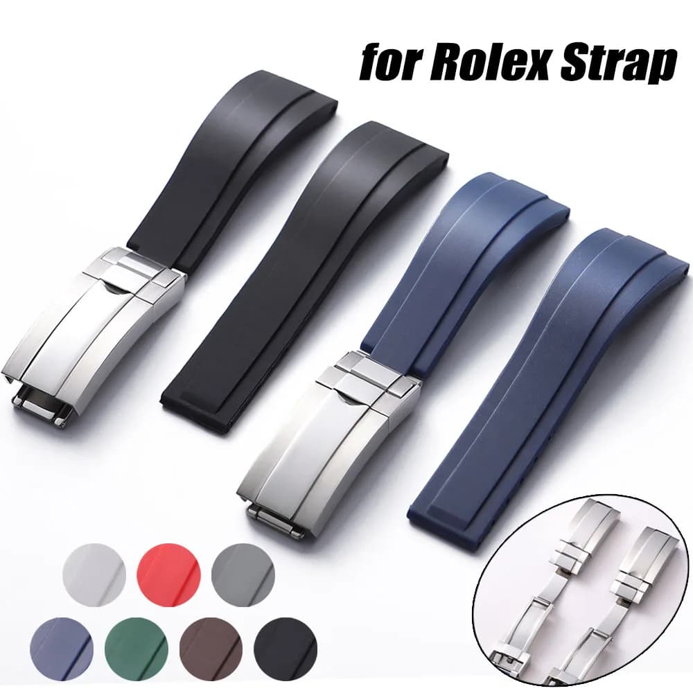 20mm Rubber Watch Strap for Rolex for Water Ghost Black Green Wrist Band Fold Buckle Bracelet Men Sport Soft Silicone Watchband