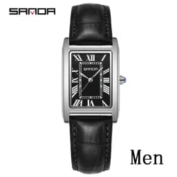 SANDA Leisure Leather Strap Men Women Couple Tank Watches Vintage Korean Roman Scale Square Temperament Quartz Wristwatch