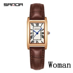 SANDA Leisure Leather Strap Men Women Couple Tank Watches Vintage Korean Roman Scale Square Temperament Quartz Wristwatch