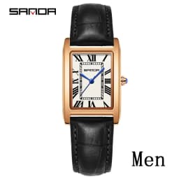 SANDA Leisure Leather Strap Men Women Couple Tank Watches Vintage Korean Roman Scale Square Temperament Quartz Wristwatch