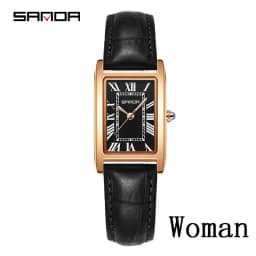 SANDA Leisure Leather Strap Men Women Couple Tank Watches Vintage Korean Roman Scale Square Temperament Quartz Wristwatch