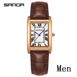SANDA Leisure Leather Strap Men Women Couple Tank Watches Vintage Korean Roman Scale Square Temperament Quartz Wristwatch