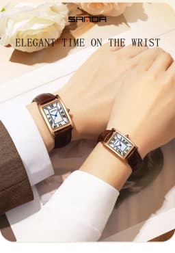 SANDA Leisure Leather Strap Men Women Couple Tank Watches Vintage Korean Roman Scale Square Temperament Quartz Wristwatch