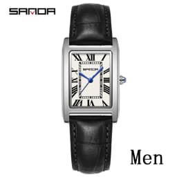 SANDA Leisure Leather Strap Men Women Couple Tank Watches Vintage Korean Roman Scale Square Temperament Quartz Wristwatch