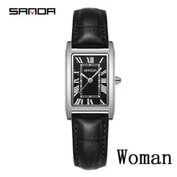 SANDA Leisure Leather Strap Men Women Couple Tank Watches Vintage Korean Roman Scale Square Temperament Quartz Wristwatch